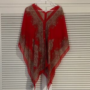 Red Paisley Sheer Poncho